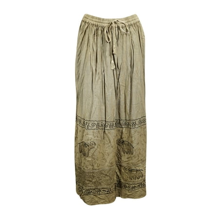 Mogul Women's Boho Skirt Green Embroidered Summer Fashion Gypsy Long Skirts