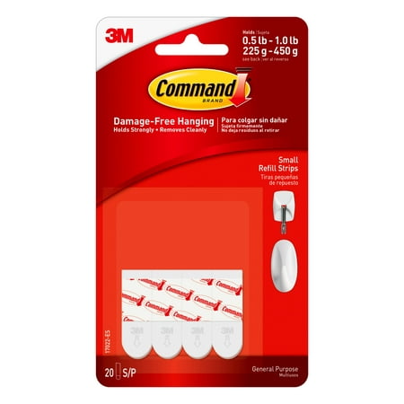 

Command Small Refill Adhesive Strips for Wall Hooks White Damage Free Hanging 20 Strips