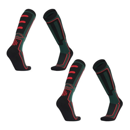 

Ski Socks 2-Pair Pack Skiing and Snowboarding Socks for Men & Women with Over the Calf Design w/Non-Slip Cuff - Dark Green