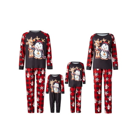 Parent-Child Christmas Nightclothes Long Sleeve Christmas Cartoon Elk Print Tops Trousers Suit for Kid Dad Mom / Romper