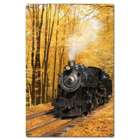 16 x 24 in. Fall Train Satin Metal Sign