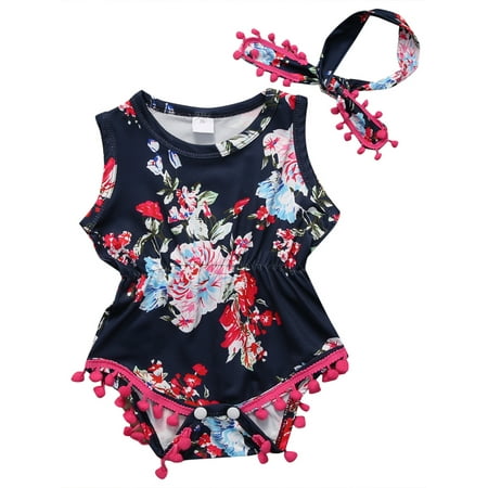 Gwiyeopda Baby Girl Floral Romper Sleeveless Pompom Tassel Jumpsuit with Headband Outfits Set
Gwiyeopda Baby Girl Floral Romper Sleeveless Pompom Tassel Jumpsuit with Headband Outfits Set