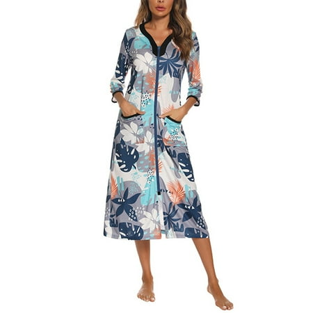 Frontwalk Ladies Robe 3/4 Sleeve Nightgown V Neck Housedress Homw Casual Bathrobe Floral Print Sleepwear Gray L
Frontwalk Ladies Robe 3/4 Sleeve Nightgown V Neck Housedress Homw Casual Bathrobe Floral Print Sleepwear Gray L