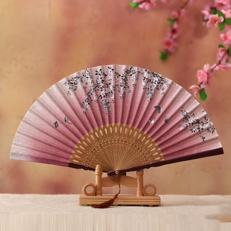 1 pcs Retro Chinese Style Bamboo Wood Handheld for Ladies Dance Fan Home Decor Folding Fan Fan Crafts PINK SAKURA