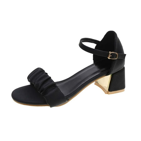 Kukoosong Heeled Sandals Womens Summer Casual Round-toe Sandals Middle Heel Chunky Heel Metal Buckle Womens Sandals Black 39
Kukoosong Heeled Sandals Womens Summer Casual Round-toe Sandals Middle Heel Chunky Heel Metal Buckle Womens Sandals Black 39