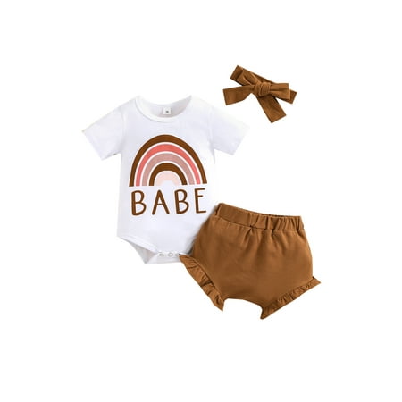 Canrulo 3pcs Summer Baby Girls Clothes Rainbow Printed Short Sleeve Romper Shorts Headband Sets Brown 6-12 Months
Canrulo 3pcs Summer Baby Girls Clothes Rainbow Printed Short Sleeve Romper Shorts Headband Sets Brown 6-12 Months