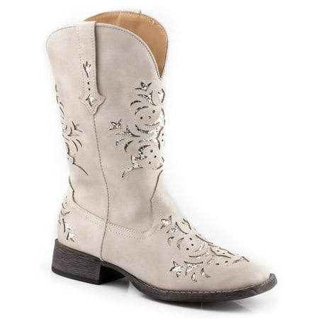 Roper Womens Kennedy Tooled-Inlay Square Toe Casual Boots Mid Calf Low Heel 1-2
