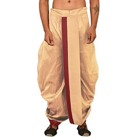 Royal Kurta Men s Silk Blend Solid Dhoti (Gold-Maroon Free Size)