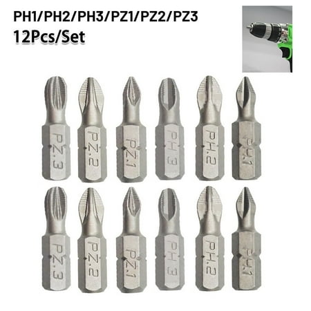 12Pcs Non-Slip Batch Head Ph2 Cross Screwdriver Set Magnetic Batch Head 25Mm