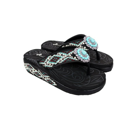 Montana West Aztec Flip Flops Bling Concho Womens Sandals Black Turquoise Blue