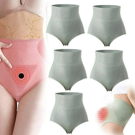 5PCS High Waist Panties Tummy Control Underwear Shapewear Green-L