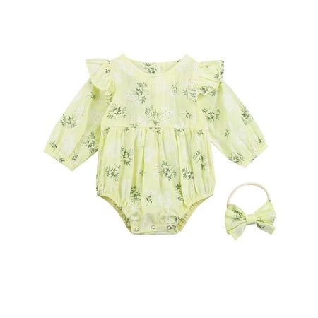 Sunisery Newborn Infant Baby Girls Romper Set Floral Ruffle Long Sleeve Jumpsuit Cotton Bodysuit Headband Yellow 18-24 Months
Sunisery Newborn Infant Baby Girls Romper Set Floral Ruffle Long Sleeve Jumpsuit Cotton Bodysuit Headband Yellow 18-24 Months