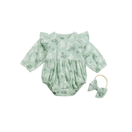 Sunisery Infant Baby Girls Floral Print Long Sleeve Romper with Ruffles+Headband for Spring Fall Green 0-6 Months
Sunisery Infant Baby Girls Floral Print Long Sleeve Romper with Ruffles+Headband for Spring Fall Green 0-6 Months