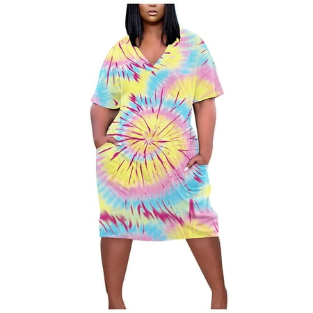 YanHoo Women s Plus Size Dresses Casual Loose Tie-dye Print T-Shirt Dress Short Sleeve V Neck Pockets Dress
YanHoo Women s Plus Size Dresses Casual Loose Tie-dye Print T-Shirt Dress Short Sleeve V Neck Pockets Dress