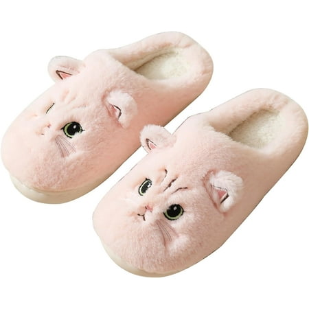 

Cute Cat Slippers for Women Fuzzy Fluffy Faux Fur Animal House Slides for Indoor and Outdoor Shoes