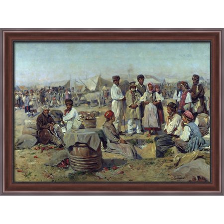 Market in Poltava 38x28 Large Walnut Ornate Wood Framed Canvas Art by Vladimir Makovsky