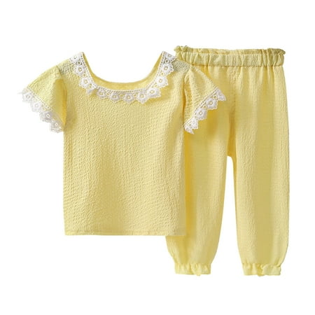Summer Thin Children s Short Sleeved Lace Collar T Shirt + Solid Color Pants Daily Casual Two Piece Set
Summer Thin Children s Short Sleeved Lace Collar T Shirt + Solid Color Pants Daily Casual Two Piece Set