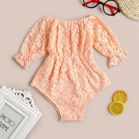 Wolfast Promotion Newborn Infant Baby Girls Short Sleeve Solid Lace Romper Bodysuit Outfits