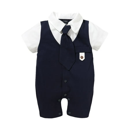 Sunisery Newborn Baby Boys Kids Gentleman Casual Patchwork Bodysuit with Necktie Jumpsuit Navy Blue 0-3 Months
Sunisery Newborn Baby Boys Kids Gentleman Casual Patchwork Bodysuit with Necktie Jumpsuit Navy Blue 0-3 Months