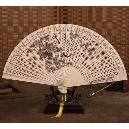 ERTUTUYI Chinese Traditional Hollow Fan Wooden Hand Made Exquisite Folding Wedding Gift