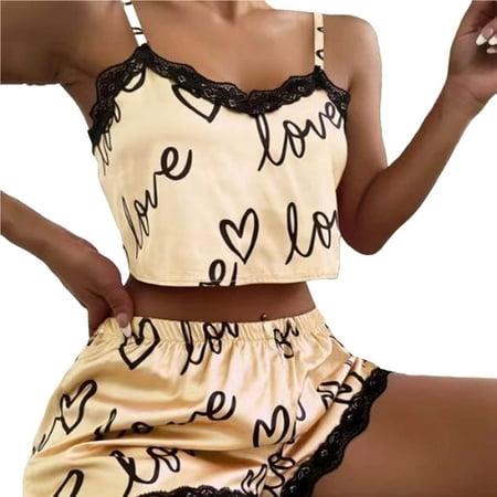 PERZOE Pajamas Set 1 Set Camisole Shorts Letter Print Lace Stitching Nightwear Female Spaghetti Strap Backless Sleepwear Set for Wedding Night
PERZOE Pajamas Set 1 Set Camisole Shorts Letter Print Lace Stitching Nightwear Female Spaghetti Strap Backless Sleepwear Set for Wedding Night