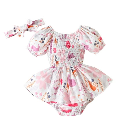Baby Girls Bodysuits Short Sleeve Cartoon Rabbit Printed Romper Bodysuits Headbands Set
Baby Girls Bodysuits Short Sleeve Cartoon Rabbit Printed Romper Bodysuits Headbands Set