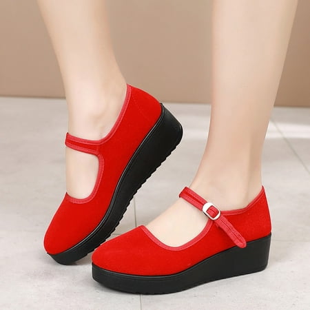 ERTUTUYI Women Flock Buckle Strap Wedges Round Toe Breathable Dancing Single Shoes Red 39
ERTUTUYI Women Flock Buckle Strap Wedges Round Toe Breathable Dancing Single Shoes Red 39