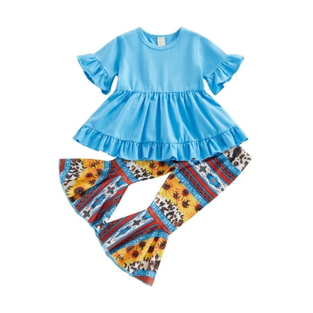 Frobukio Kids Toddler Girls Clothes Sets Short Sleeve Round Collar Ruffle Tops Bell-Bottoms Long Pants Casual Outfits Blue 3 Years
Frobukio Kids Toddler Girls Clothes Sets Short Sleeve Round Collar Ruffle Tops Bell-Bottoms Long Pants Casual Outfits Blue 3 Years
