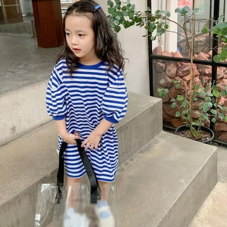 Summer Toddler O-neck striped T-shirt Dress Long Length Pullover Tops Half Sleeve Casual Dress Chidlren Outfits 2-7Y
Summer Toddler O-neck striped T-shirt Dress Long Length Pullover Tops Half Sleeve Casual Dress Chidlren Outfits 2-7Y