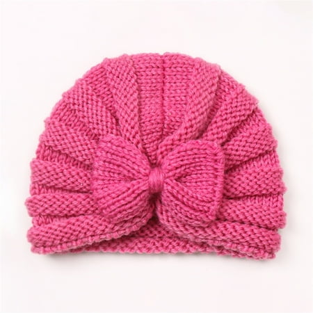 TOWED22 Toddler Infant Baby Boys Girls Knitted Cap Beaniess Solid Cotton Bowknot Elastics Turban Hat Baby Swim Hot Pink