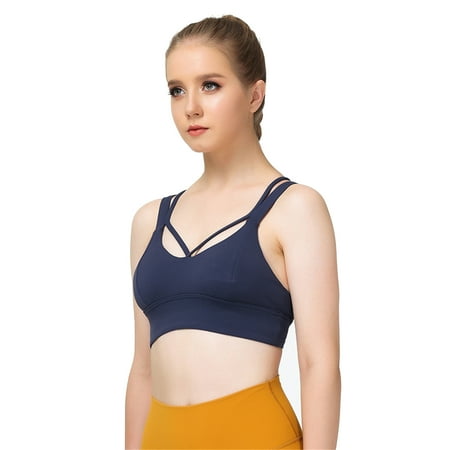 Women s Slim Fit Workout Bra Sleeveless Crop Top Open Navel Cross Back Camis