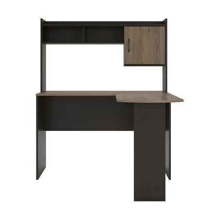 L-Shaped Desk with Hutch Espresso/Rustic Oak