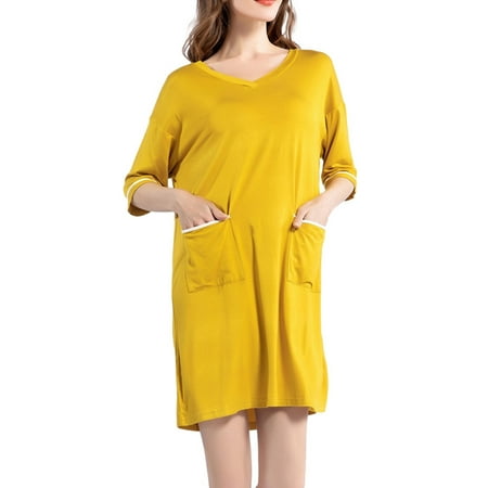 UKAP Womens Nightgown Loungewear V Neck Sleepwear Short Sleeve Nightshirt Plus Size House Dress with Two Pockets
UKAP Womens Nightgown Loungewear V Neck Sleepwear Short Sleeve Nightshirt Plus Size House Dress with Two Pockets
