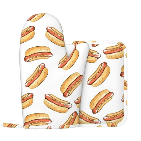 Oven Mitts and Pot Holders Sets Cartoon Hot Dog Print White Non-Slip Silicone Oven Gloves Potholders Cotton Lining Heat Resistant Gloves Hot Pads for Kitchen Cooking Baking
Oven Mitts and Pot Holders Sets Cartoon Hot Dog Print White Non-Slip Silicone Oven Gloves Potholders Cotton Lining Heat Resistant Gloves Hot Pads for Kitchen Cooking Baking