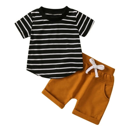 DxhmoneyHX Toddler Baby Boys Summer Outfits Stripe Short Sleeve T-Shirt Drawstring Shorts Set Cotton Casual Comfort 2-Piece Set
DxhmoneyHX Toddler Baby Boys Summer Outfits Stripe Short Sleeve T-Shirt Drawstring Shorts Set Cotton Casual Comfort 2-Piece Set