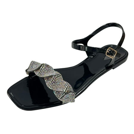 Mackneog Women Shoes Sandals Flat Open Toe Colored Diamonds Sandals Summer Casual Sandals Gift on Clearance