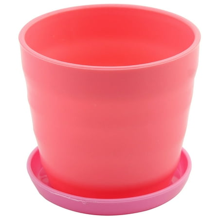 Plastic Garden Decor Flower Plant Pot Holder 9cm Diameter Fuchsia w Tray