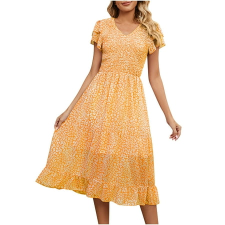Dresses for Women 2023 Summer Fashion Dress Printed Short Sleeve Dress Maxi Dress Yellow S
Dresses for Women 2023 Summer Fashion Dress Printed Short Sleeve Dress Maxi Dress Yellow S