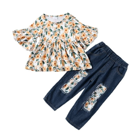 Kucnuzki 12 Months Baby Girl Fall-Winter Outfits Pants Sets 18 Months Long Sleeve Floral Prints Skir Layer Cozy Tops Elastic Ripped Denim Pants 2PCS Set Yellow
Kucnuzki 12 Months Baby Girl Fall-Winter Outfits Pants Sets 18 Months Long Sleeve Floral Prints Skir Layer Cozy Tops Elastic Ripped Denim Pants 2PCS Set Yellow