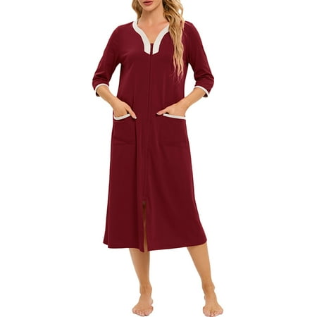Rejlun Ladies Nightgown 3/4 Sleeve Housedress Floral Print Robe Women Casual Sleepwear Night Bathrobe Wine Red S
Rejlun Ladies Nightgown 3/4 Sleeve Housedress Floral Print Robe Women Casual Sleepwear Night Bathrobe Wine Red S