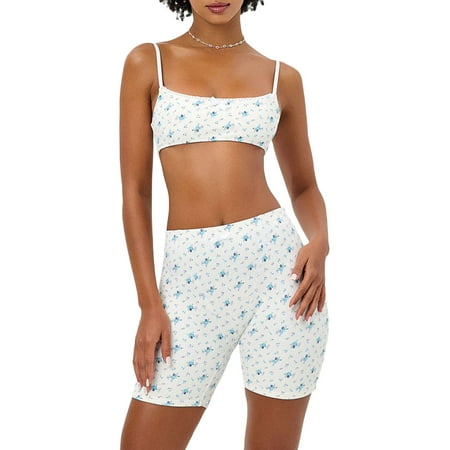 Women Y2K Shorts Set Floral Print Knit Crop Cami Top Bodycon Shorts Lounge Wear Summer 2Pcs Pajamas Outfit
Women Y2K Shorts Set Floral Print Knit Crop Cami Top Bodycon Shorts Lounge Wear Summer 2Pcs Pajamas Outfit