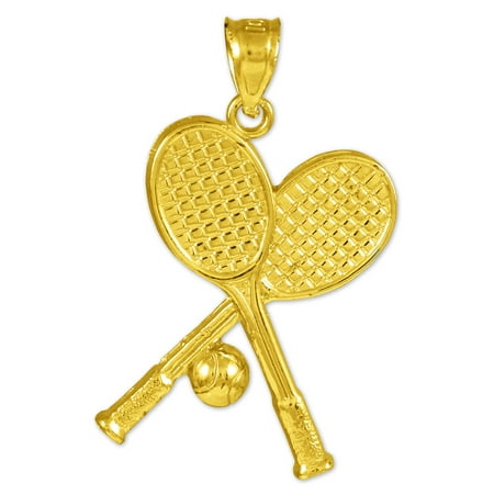 14k Yellow Gold Tennis Racquets and Ball Sports Charm Pendant