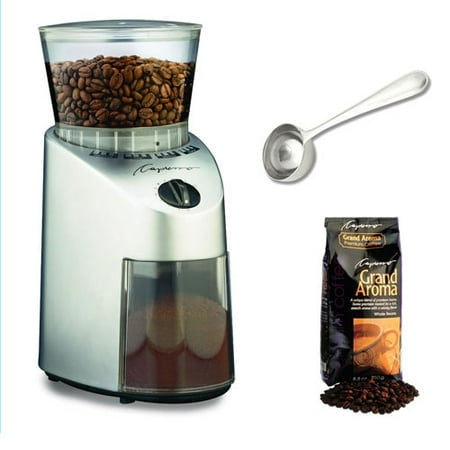Capresso 56004C Infinity Conical Burr Grinder w\/ Capresso Grand Aroma Whole Bean Coffee (8.8oz) + Hic Coffee Measure