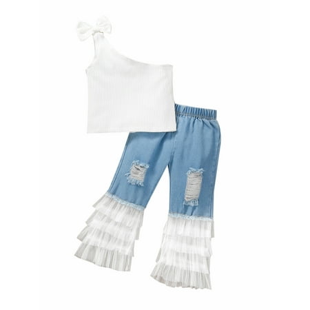 Musuos Little Girls One Shoulder Camisole Crop Tops Gauze Stitching Ripped Denim Pants
Musuos Little Girls One Shoulder Camisole Crop Tops Gauze Stitching Ripped Denim Pants