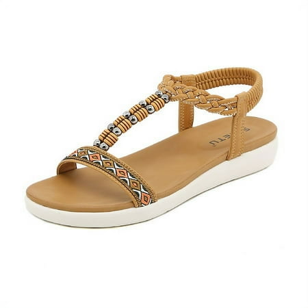 Summer Casual Boho Flats Sandals for Women Comfortable Beach Braided Strap Beaded Shoes
Summer Casual Boho Flats Sandals for Women Comfortable Beach Braided Strap Beaded Shoes