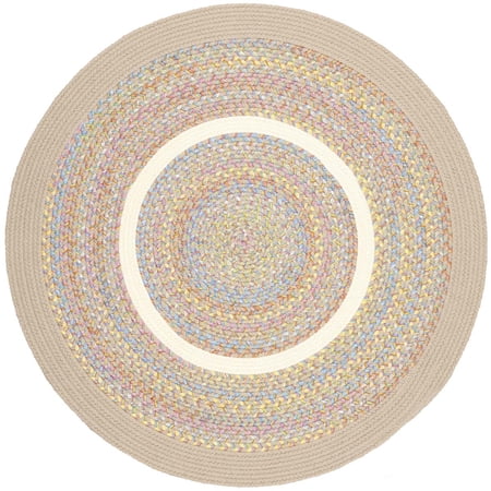 Beige Rug Braided Textured Design, 6-Foot Round Soft Kids/Nursery Carpet