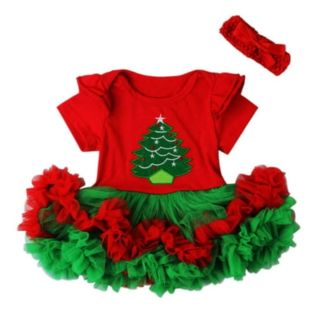 TOPGOD 2Pcs Newborn Baby Girl Christmas Outfit Red Santa Tulle Tutu Dress Romper+Headband Christmas Clothes Set