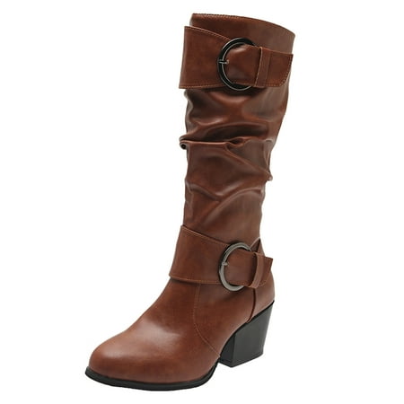 Fashion Women Square Heels Artificial Leather Buckle Strap Mid Calf Boots Round Toe Shoes
Fashion Women Square Heels Artificial Leather Buckle Strap Mid Calf Boots Round Toe Shoes