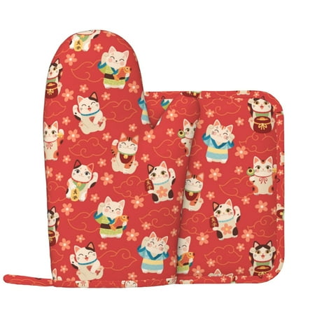Oven Mitts and Pot Holders Sets - Japanese Maneki Cats Heat Resistant Silicone Oven Gloves (Left Glove) with Non-Slip Silicone Surface and hot pads for kitchen Baking Cooking
Oven Mitts and Pot Holders Sets - Japanese Maneki Cats Heat Resistant Silicone Oven Gloves (Left Glove) with Non-Slip Silicone Surface and hot pads for kitchen Baking Cooking