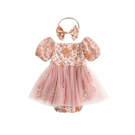 Arvbitana 0-24 Months Infant Baby Girls Romper Dress Flower Print Boat Neck Short Puff Sleeve Jumpsuits Tulle Dress Hem Bodysuits with Bow Headband
Arvbitana 0-24 Months Infant Baby Girls Romper Dress Flower Print Boat Neck Short Puff Sleeve Jumpsuits Tulle Dress Hem Bodysuits with Bow Headband